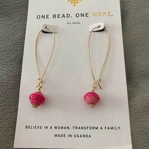 AKOLA One Hope PINK One Bead DROP EARRINGS Handmade UGANDA Festival BOHO…